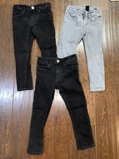 Lot Of 3 Boys Sz 3-4yrs Skinny Jeans Black Gray Stretch Pockets Cute