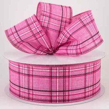 2.5" Cornelia Plaid Ribbon: Pink, Black  White 10 Yards