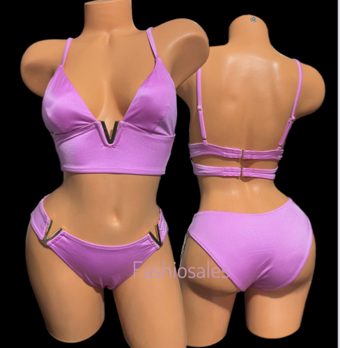 Conjunto de natación Victorias Secret forrado herrajes en V bikini parte superior XL e inferior baya grande - Imagen 3 de 3