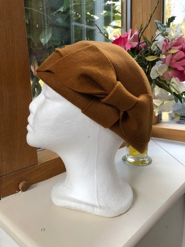 Cloche Pillbox Hat Mustard Yellow Beige 