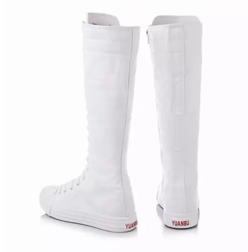 Women's flat bottomed lace up canvas knee high sports shoes boots punk gothic - Picture 14 of 18