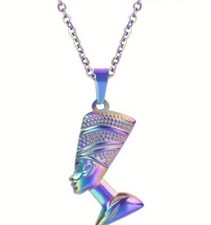 Egyptian Pharaoh Head Pendant Stainless Steel Multicolored Necklace