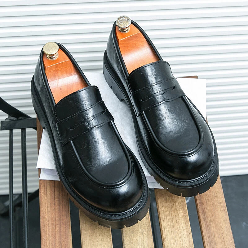 Mens Punk Round Toe Platform Heels Creepers Loafers Casual