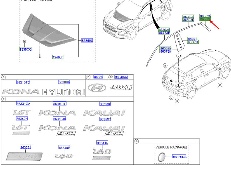 FTdx9000用　補修部品　側板1枚のみ HYUNDAI KONA MK1 Rear Right Door Frame Rear Tape 86393J9000 NEW