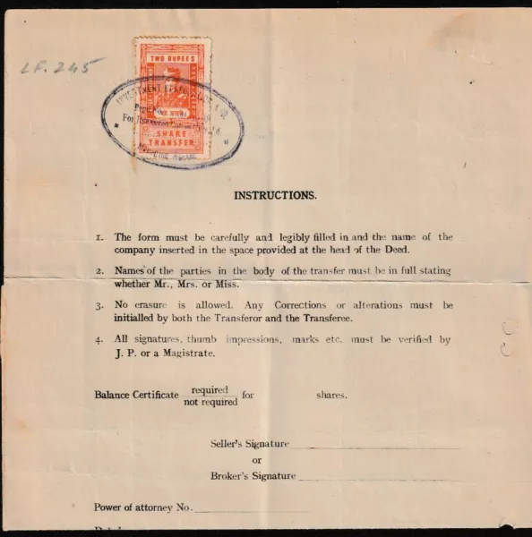 India Jaipur Government share transfer stamp on document