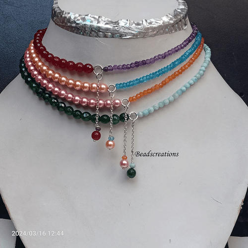 Natural Green Aventurine and Larimar Beads Silver Chain Necklace Gift for Her - Picture 6 of 6