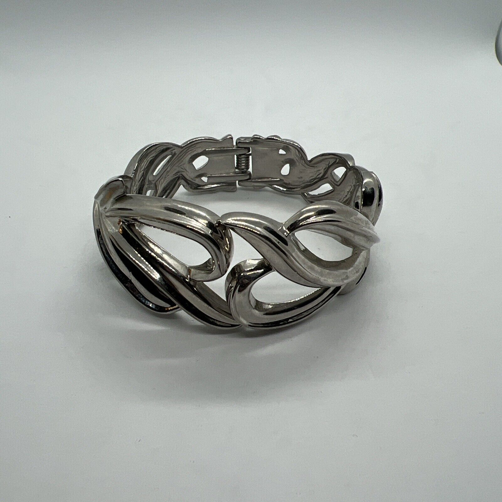 Wide Hinged Chunky Hinged Bangle In Silver Tone S… - image 3