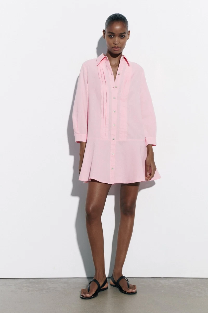 Zara pink cheap button dress