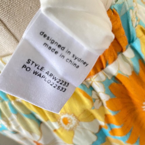AERE Womens Maxi Skirt Size 8 Floral Orange Blue Linen Tiered Boho Ric Rac Trim - Picture 7 of 15