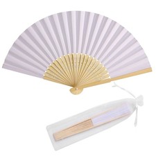 50pcs Paper Hand Fan with Organza Bags Bamboo Handheld Folding Fans DIY Decor...