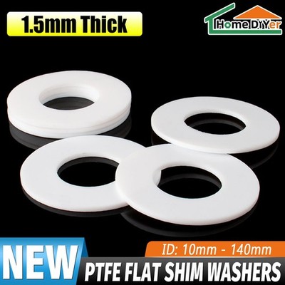 PTFE Round Flat Shim Washers ID 10-140mm x Thick 1.5mm Flange Sealing Gasket