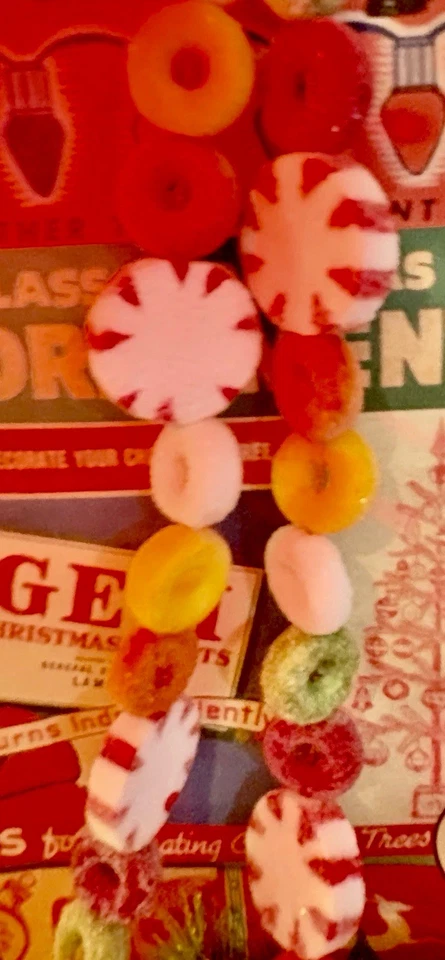 Vintage Whimsical 6 FT Colorful Sugared Christmas Candy Garland Adorable Decor - Image 2 of 4