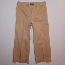 Lauren Ralph Lauren Womens Wide Leg Cropped Pants Size 8 Beige 30X26