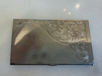 Vintage Silver Tone Metal Matchbook Holder Case Business Card Hinged