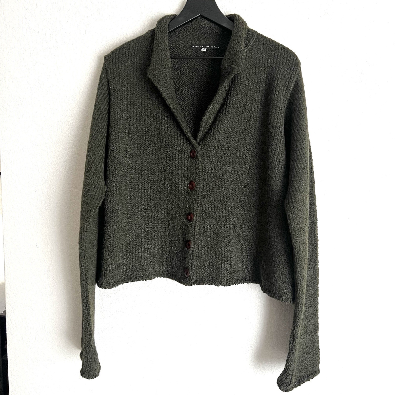 Peruvian Connection Wool Collared Knitted Cardiga… - image 1