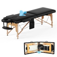 84" Portable Massage Table Adjustable Lash Bed Wood, Black-2 Folding Esth...