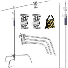 Heavy Duty C Stand 10.8ft/330cm with Holding Arm Sandbag, 2 Grip Head Stainle...