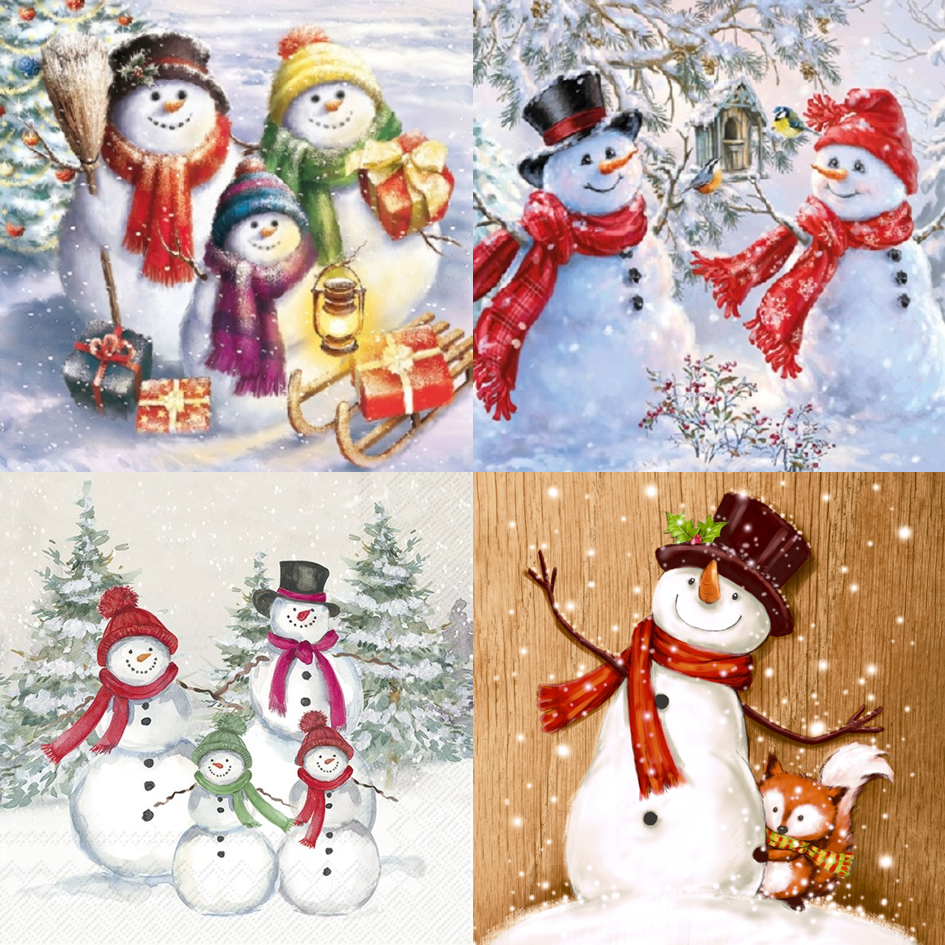 4 x MIXED  Napkins/33cm/3Ply/Decoupage/Christmas/Assorted Snowmen