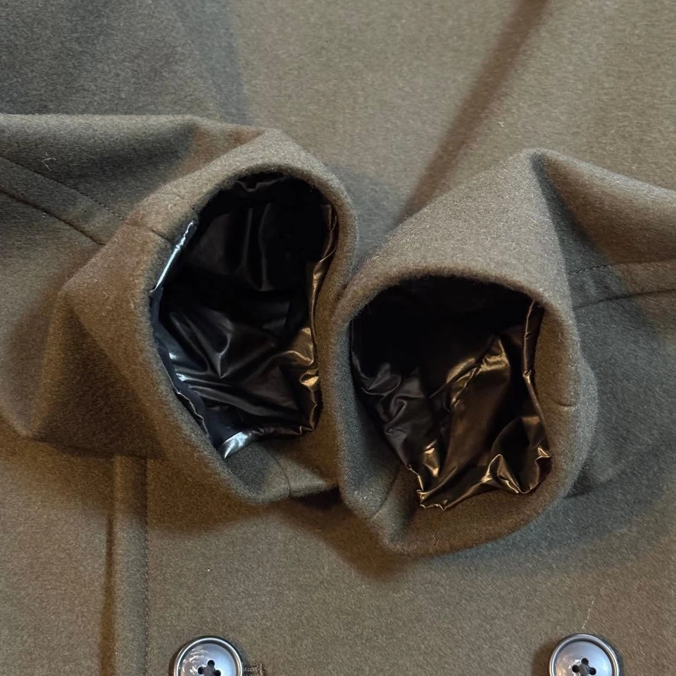 Uniqlo +J Jil Sander Oversized Wool Blend Pea Coat Olive XL Used JAPAN - Image 3 of 4