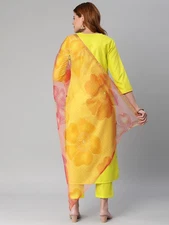 Gosriki Women'S Cotton Blend Solid Straight Kurta With Pant & With Dupatta (C...