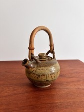 Studio Pottery Vintage Teapot Small Bamboo Handle Drip Glaze Unmarked Excellent