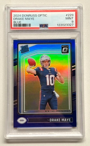 2024 Panini Donruss Optic Rated Rookie Drake Maye #229 Blue Prizm /199 RC PSA 9