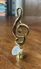 Preowned Vintage NOS Polished Brass Musical Note Lamp Finial Treble Clef Topper