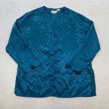 Victoria's Secret Women's Vintage Gold Label Satin Teal Jacquard Sleep Shirt S
