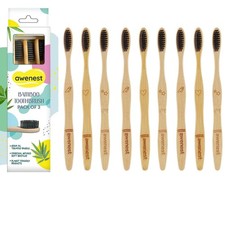 Bamboo Toothbrush Charcoal Soft Bristles BPA Free Pack of 9