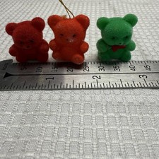 3 mini vintage felted plastic animals bears Christmas Green Red