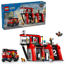 Imagen de LEGO Fire Station with Fire Truck Block Building Sets, 843 Pieces