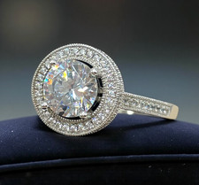 VTG Rhodium Plated 925 Sterling Silver CZ Oval cut Halo Ring size 9 Bridal