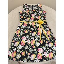 Elementz Dress Womens Size L Black Floral Fit & Flare Knee Sleeveless