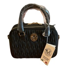 Valentino Orlandi East West Black Quilted Leather Zip Crossbody Handbag Satchel