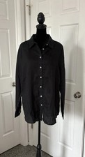 Quince European Linen Long Sleeve Shirt Button Down Relaxed Women's Sz L Black 