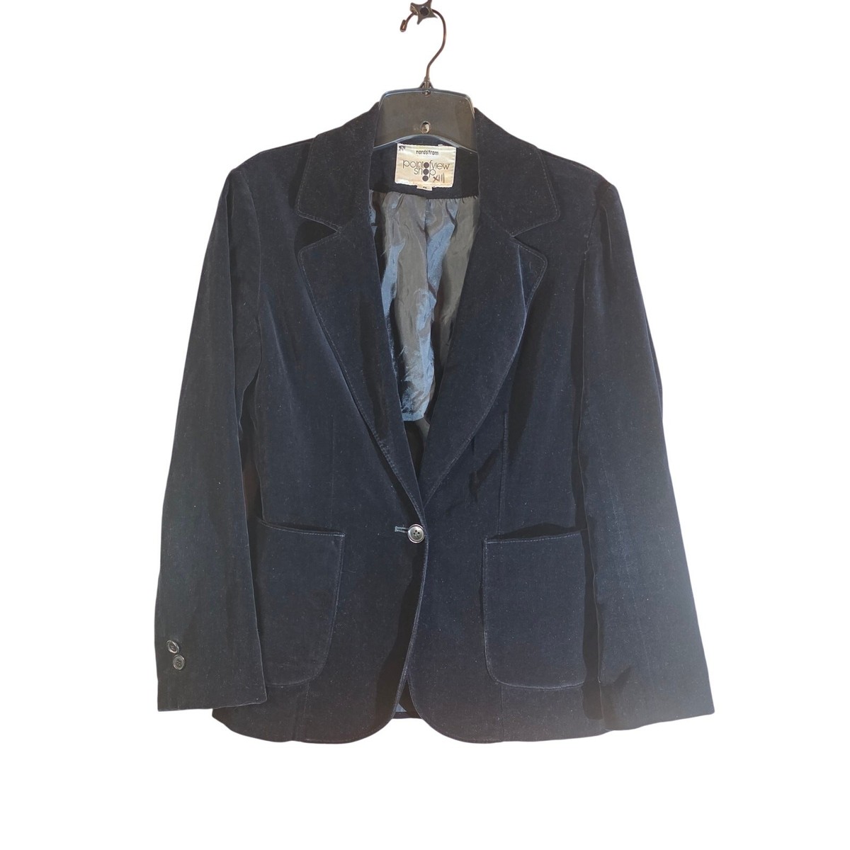 Vintage Point of View Shop Nordstrom Black Cotton Velvet Blazer Jacket Women's 8