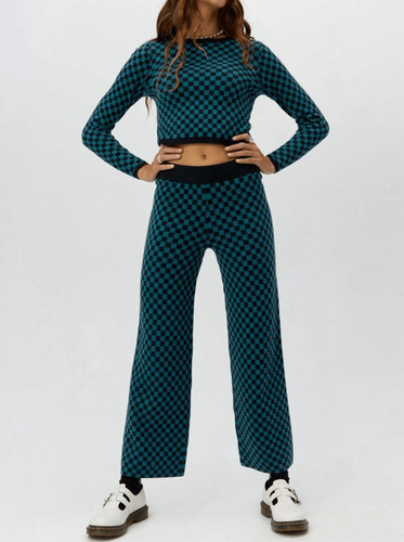 Daydreamer Check High-Rise Pants Green/Black Size Small