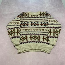 Vintage Knitted Jumper Abstract Patterned Grandad Chunky Knit Sweater Men's L
