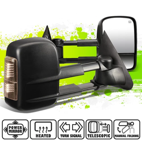 Powered Heated LED Smoked Turn Signal Towing Mirrors for Silverado Sierra 14-20