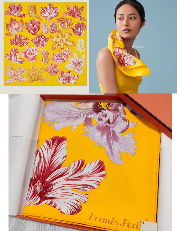 Unused HERMES Carre 90 Tulipomanie Tulips Silk Scarf Aline Honore