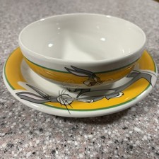 Vintage 1998 Looney Tunes Bugs Bunny Bowl Plate Set Warner Bros Gibson