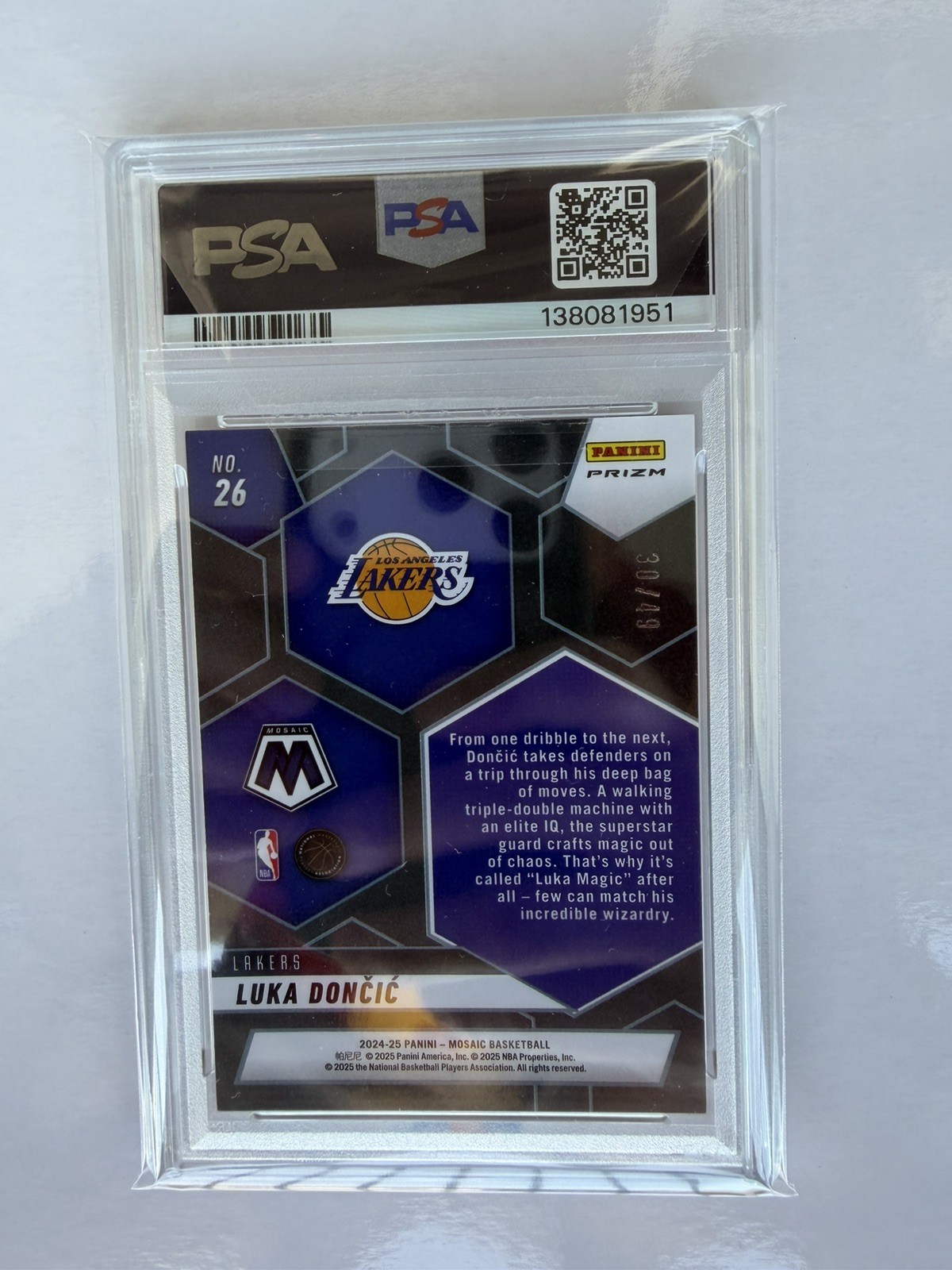 Luka Dončić 2024 Panini Mosaic Montage Orange Mosaic Prizm /49 #26 PSA 9 view 2
