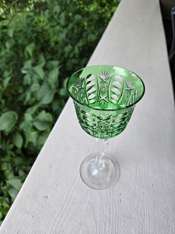 Cut to Clear Lead Crystal Wine Goblet Emerald Green