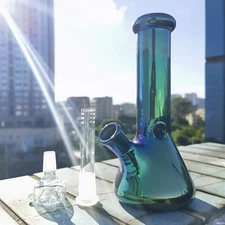 7.5" Reflective Smoking Glass Bongs Grey Hookah Colorful Water Pipe w/14mm Bowl 