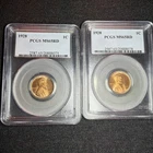 (1928 Lincoln Wheat Penny Cent x2)- PCGS MS65 RD BU VERY SHARP ￼set of 2 coins