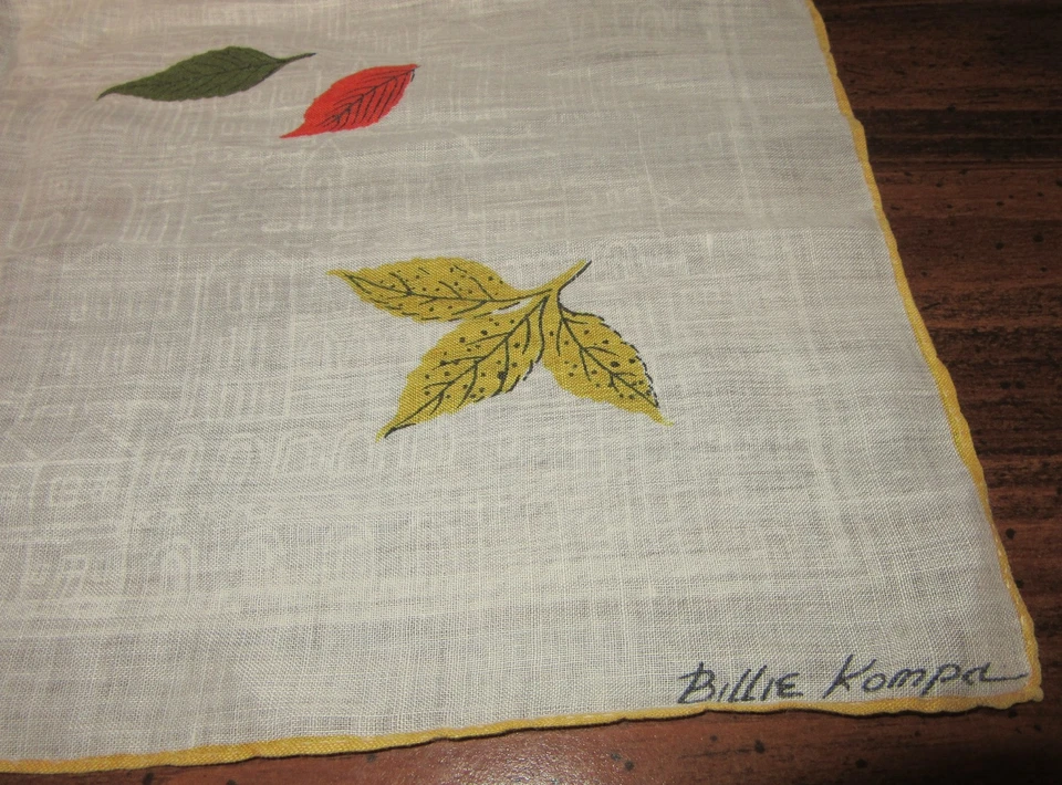 De colección Hankie Billie Kompa Hojas de Otoño Tema Lino Enrollado a Mano Foto 2 de 4