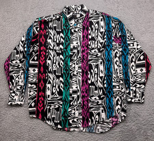 Vintage 90s Western Shirt Mens XL Colorful Aztec Stripe Frontier Series