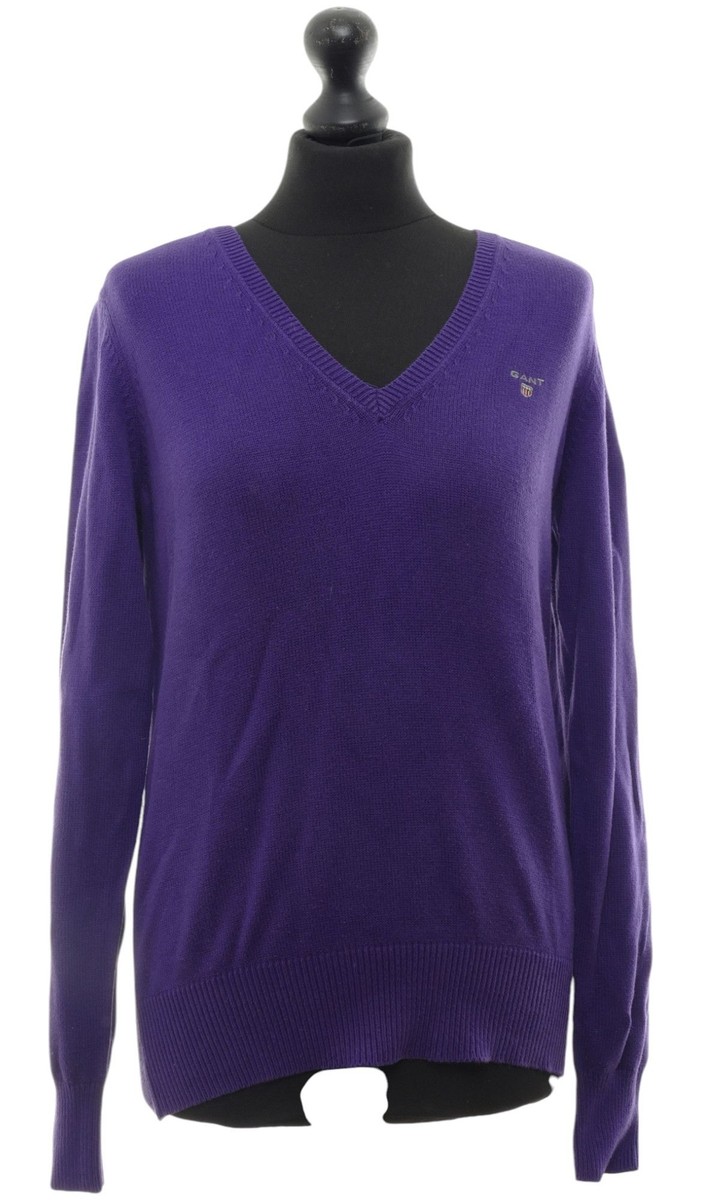 GANT Damen Pullover Pulli L lila violett uni V-Ausschnitt