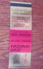 PASSAGE EAST CHINESE FOOD MATCHBOOK COVER: HOUSTON, TEXAS 1970s MATCHCOVER -A8