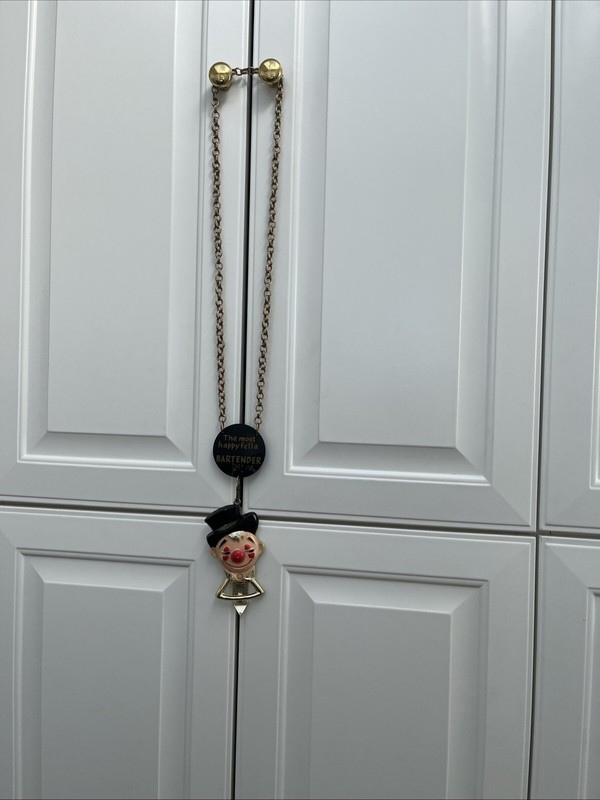 Vtg Metal Clown Head Bottle & Can Opener Hobo Clown Face With Chain & Disk Sign